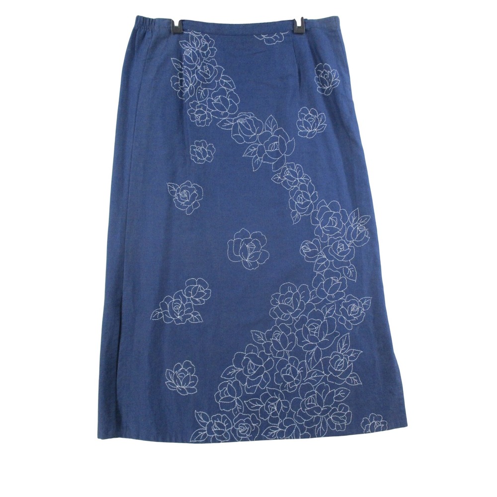 Componix Blue Linen Cotton Floral Embroidered Maxi Skirt MO7PBP01I Large